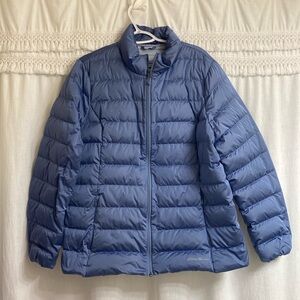 Eddie Bauer down coat. 650 fill power. Pretty periwinkle color.